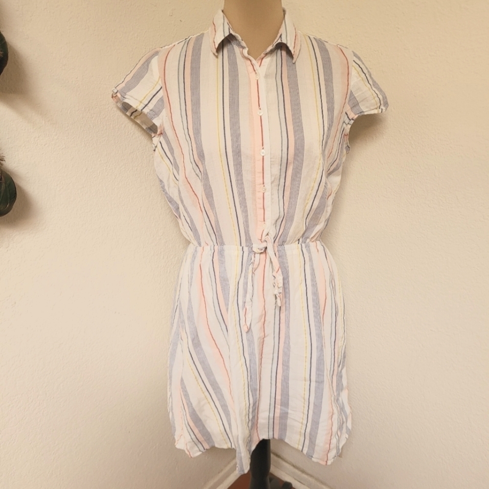 J Crew Mercantile Striped Short Sleeve Dress Tie Waist